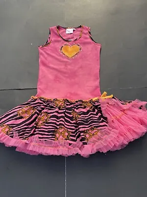 Ooh La La Couture PlNK Tie Dye Tutu Tulle Dress Orange Butterfly Heart NWT Sz 8 • $54.98