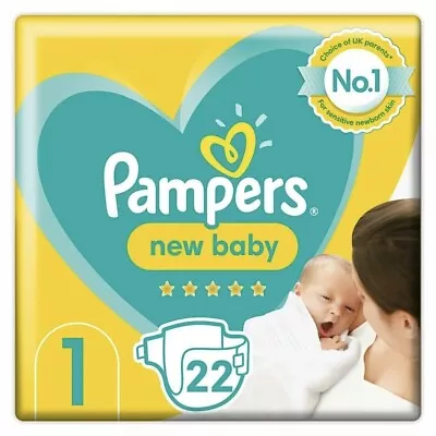 Pampers New Baby Size 1 Carry Pack 22 Nappies With Protection For Sensitive Skin • £6.95