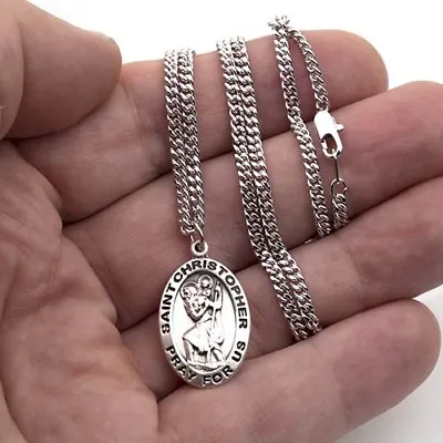 925 Sterling Silver Saint Christopher Medal Pendant Men Women 24 Chain Necklace • $82