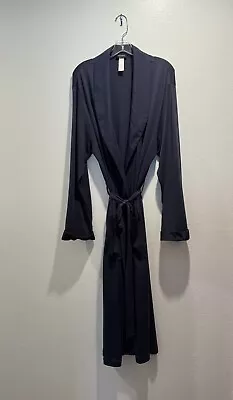 Hanro Night & Day Size Large Blue Robe Cotton Lounge Sleepwear Belt Pockets READ • $49.99