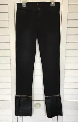 J Brand Jeans Womens 24 Black Skinny Alley Cat Denim Pants Leather Lamb Zip Off • $23.80