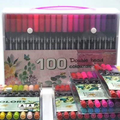 £6.49 • Buy Colour Brush Pens Set Dual Tips Soft Fine Art Markers Drawing Watercolour 100pcs