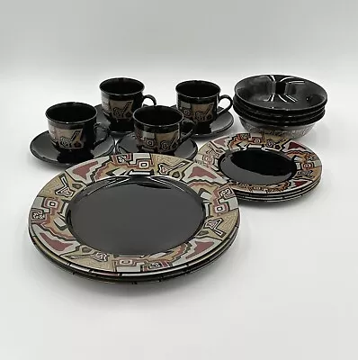 Vintage Arcoroc France Black Glass Dinnerware Set - 20 Pieces Total • $62.99