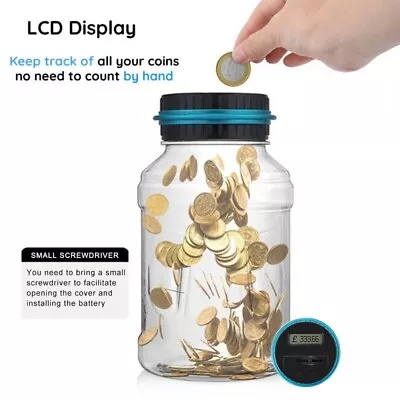 Electronic Digital LCD Coin Counter Counting Jar Money Saving Piggy Bank 1.8L • £8.49