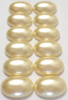 Vintage Japan 12 Of 14x10mm Ivory / Off White Oval Pearl Cabochon Cab Never Used • $8