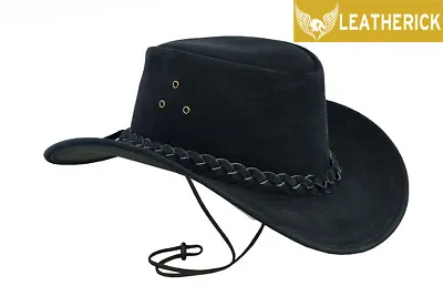 New Australian Black Western Outback Leather Cowboy Hat Wide Brim S To 2XL • $36.99