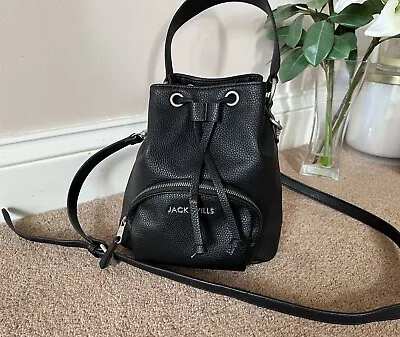 USED ONCE! Gorgeous JACK WILLS Black Crossbody Shoulder Bucket Drawstring Bag • £16.99