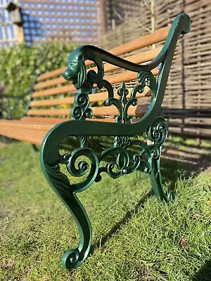 £385 • Buy Vintage Lionhead Cast Iron 3 Seater Green Traditional Green Bench With Oak Slats
