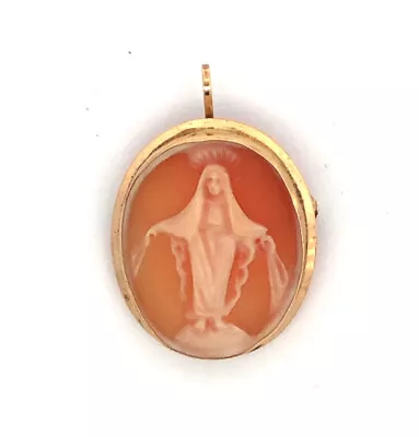 Designer VD 14K Oval Miraculous Medal Mary Catholic Cameo Brooch Pendant • $345