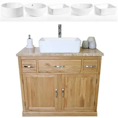 Bathroom Vanity Unit Oak Cabinet Wash Stand Travertine Top & Ceramic Basin 1161 • £624.16