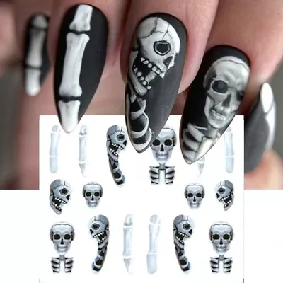 Nail Art Water Decals Stickers Halloween Spooky Skeleton Bones Skull (1263) • £1.85