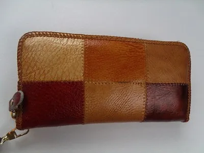 Women Zip Wallet Patchwork Multi-Color Genuine Leather Wristlet Clutch Purse  • $14.99