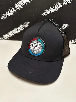 NWT RVCA Nations Past Present Future Patch Logo Trucker Snapback Hat Black NEW • $17.95