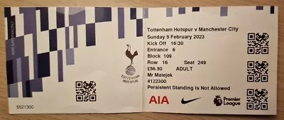 Spurs Man City  5/2/23 TICKET • £15.99