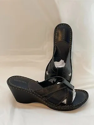 Merona Slip On Sandals Leather Brown Wedge Shoes Women's Size 6.5 • $14.97