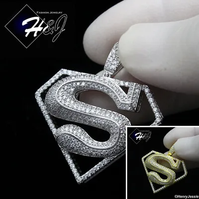 Men 925 Sterling Silver Icy Bling Cz Gold Plated/silver 3d Superman Pendant*p152 • $39.99