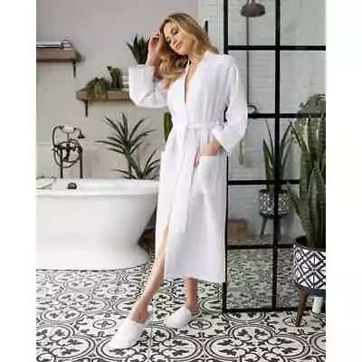 Unisex Hotel Spa Waffle Bathrobe 100% Egyptian Cotton Nightwear Dressing Gown • £16.99