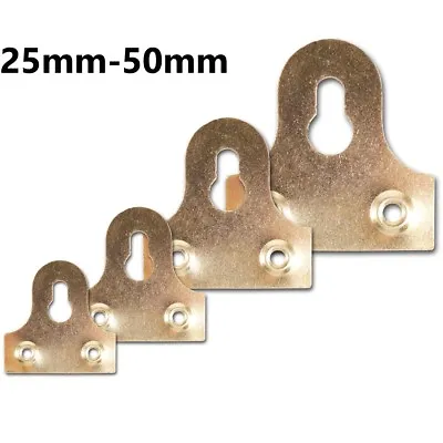 SMALL-LARGE MIRROR HANGING BRACKETS Brass Slotted Fixed Plate Flat Frame Fixing • £3.77