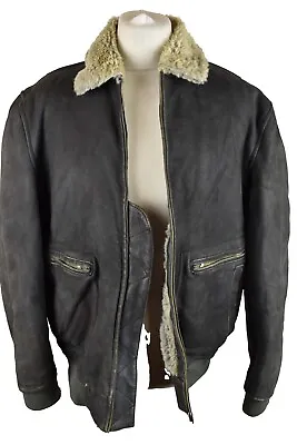 GEWACHSENES LAMMFELL Black Leather Jacket Size 54 Mens Vintage Bomber • £52.65