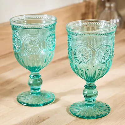 4pc Embossed Coloured Glassware Wine Glasses Dinner Party Cocktail Glass Goblets • £20.99