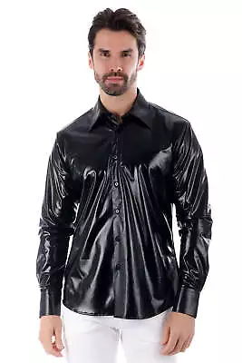 BARABAS Men's Metallic Button Down Long Sleeve Shiny Shirt 4B38 • $110