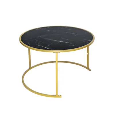 £25.99 • Buy Black Marble Vein Round Coffee Tables Sofa Side End Table Living Room 70cm