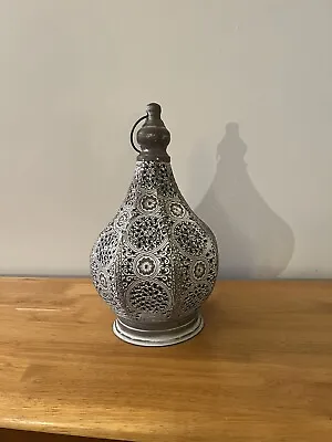 Moroccan Style Vintage Lantern Metal Table Lamp Battery Powered 11.5  Tall Cordl • $21.99