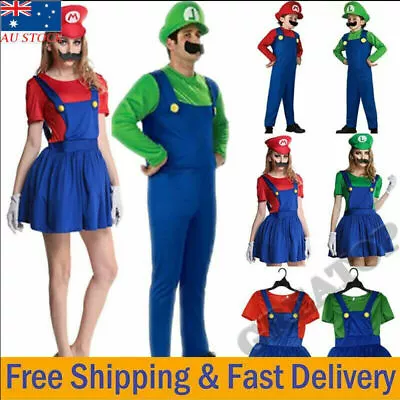 Super Mario Bros Luigi Cosplay Party Costume Adult Kids Fancy Dress Outfit Set'﹏ • $26.49