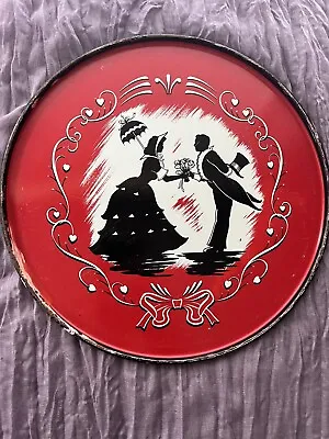 Set Of 3 Vintage Serving Tray Metal-Red & Black Silhouette Courting Couple • $20