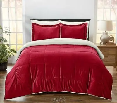 Ultra-Soft Sherpa Comforter Set Burgundy Queen  • $79.99