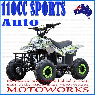 $949 • Buy MOTOWORKS 110CC Sports Auto ATV QUAD Dirt Bike Gokart 4 Wheeler Buggy Kids GREEN