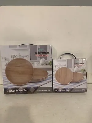 Vntg Bamboo Plate Set 4 Dinner Plates & 4 Salad Plates New By Benevolence NICE • $30