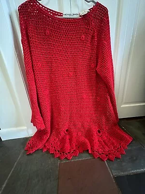 Vintage Michael Simon Red Crochet Mesh Top Dress Large Women’s • $58