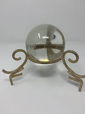 Vintage Solid Glass Orb Etched World Globe Sphere With Stand • $24