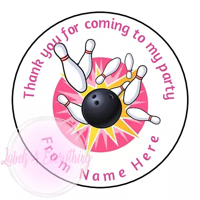 Personalised Bowling Pink Girl Boy Birthday Stickers Party Thank You Sweet Cone • £1.99
