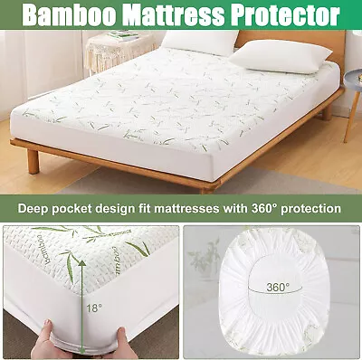 Waterproof Bamboo Mattress Protector Hypoallergenic Breathable Fitted Bed Covers • $16.99