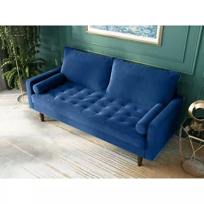 3 Seater Sofa Home Living Room Lounge Seat Velvet Fabric Dark Blue • $328