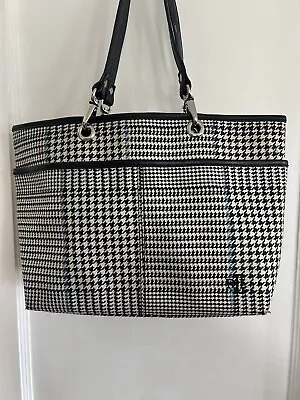 Ralph Lauren Houndstooth Plaid Leather Trimmed Tote Bag Purse Vintage • $24.99