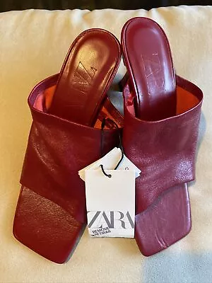 NWT Zara Heeled Soft Leather Square Toe Mules Size 36EU/ 6US With Defect • $65
