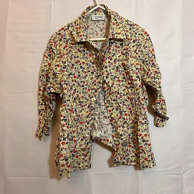 Vintage Blouse Womens Shirt Top Size 12 Multicoloured Floral 100% Cotton Boho • $14.52