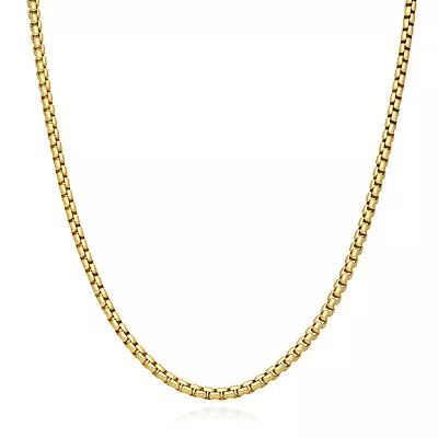 18K Yellow Gold Over Silver 3.7mm Round Box Chain 18 -24  • $188