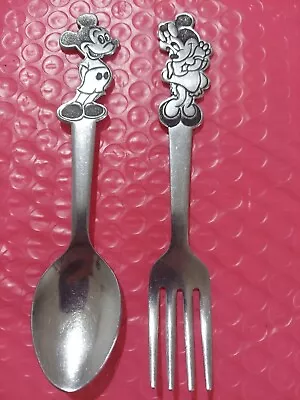 Vintage Mickey And Minnie Mouse Stainless Steel Childrens Silverware Fork And... • $30.99