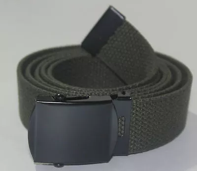 New Adjustable 42  Inch Olive Green Canvas Military Web Black Belt Buckle • $8.99