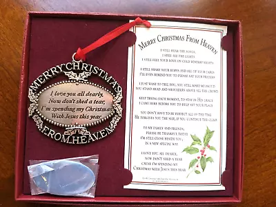 Pewter Merry Christmas From Heaven Boxed Holiday Tree Ornament Decor 1990 Poem • $16.99