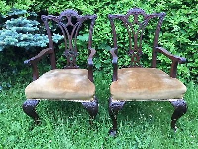 Pair Late 18th / Early 19th Century Mahogany Chippendale Carver Dining Chairs X • £799.99