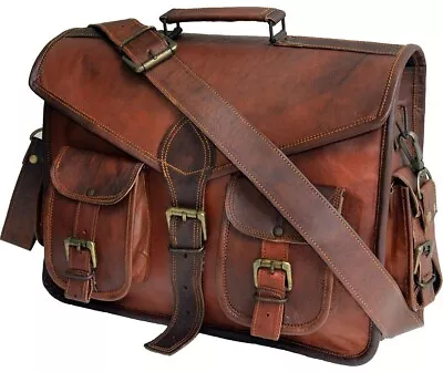 Mens Genuine Leather Business Briefcase Laptop Shoulder Bag Brown Satchel • $55.99