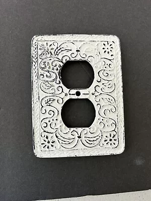 Farmhouse Styled Distressed White Metal Vintage Outlet Plug Cover Plate • $16.95