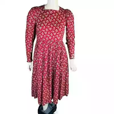 Vintage Laura Ashley Womans Sz 14 Dress Red Floral Long Sleeve Cottage Core • £66.49