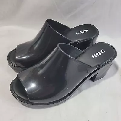 Melissa Black Jelly Block Heel Slides Womens Size 7  • $19.99