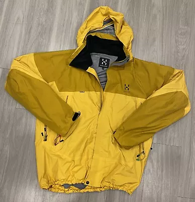 Haglofs Mens L.I.M Comp Jacket Top Yellow Outdoors Full Zip Hooded 2XL *Flaws* • $99.98